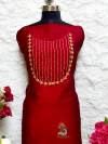 Unique & Trending Dark Red/Maroon Semi Raw Silk Unstitched Designer Kurti