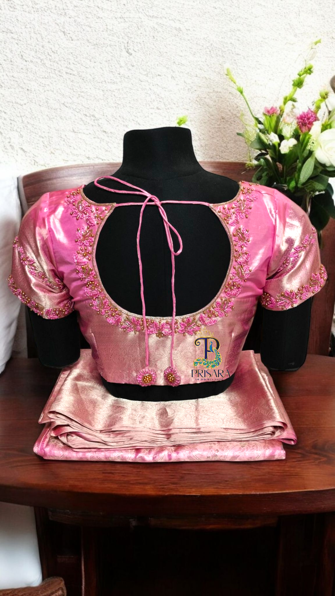 Custom Light Pink Blouse with Thread Work & Beads – A Designer’s Guide