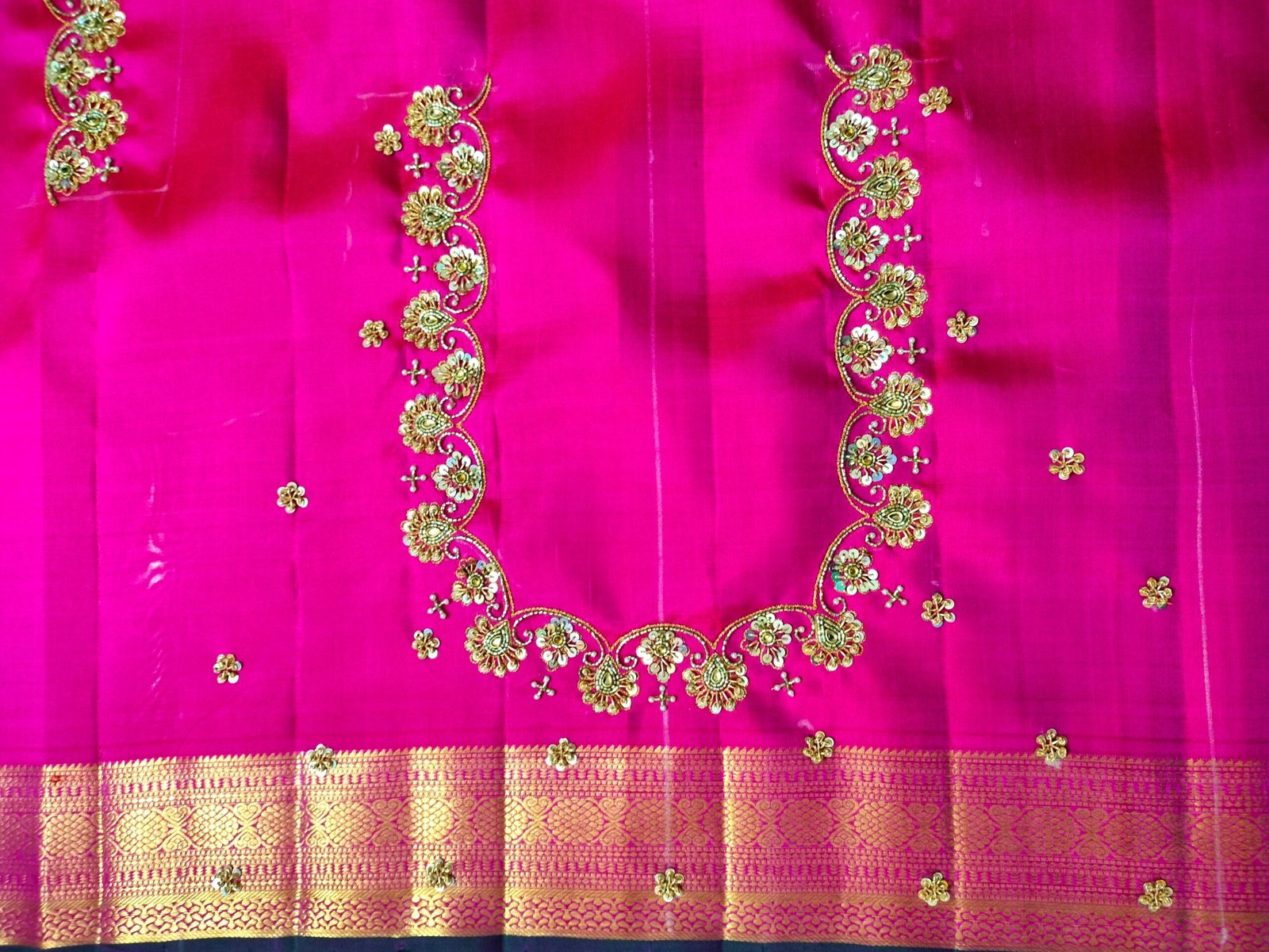 Scallop Cutwork Bridal Blouse Design with Zardosi Fringe Knot