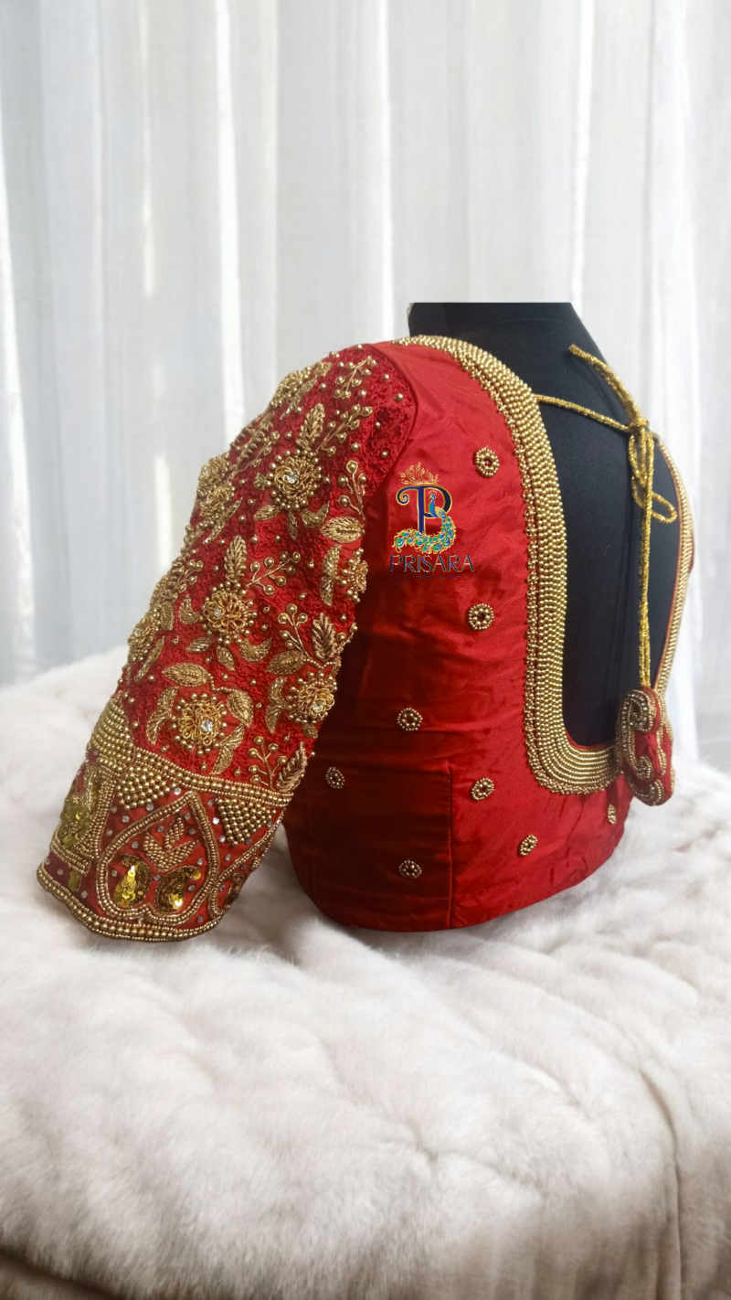 heavy red bridal aari embroidery blouse with paani work zardosi beadwork designer blouse PRISARA