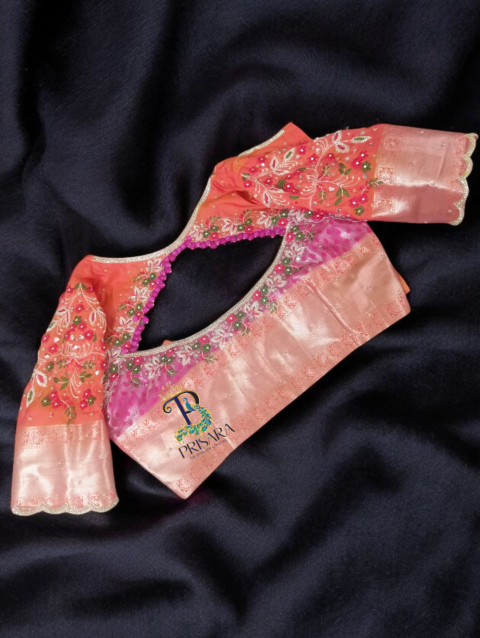 heavy beaded designer blouse floral aari embroidery hanging beads bangalore PRISARA