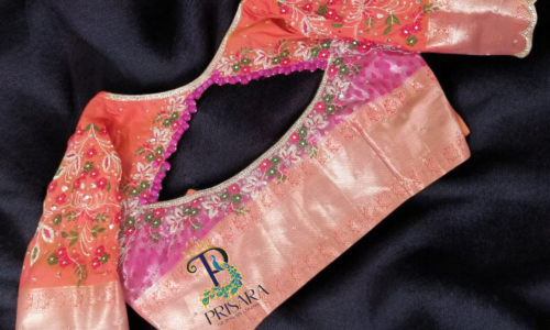 heavy beaded designer blouse floral aari embroidery hanging beads bangalore PRISARA