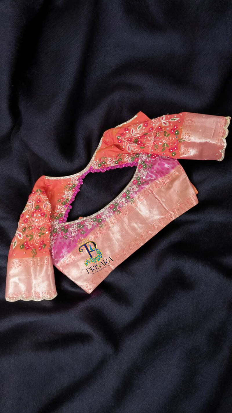 heavy beaded designer blouse floral aari embroidery hanging beads bangalore PRISARA