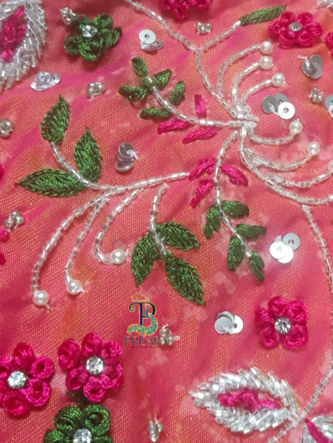 Heavy Beaded Designer Blouse with Floral Aari Work & Hanging Beads | Closed Neck Bridal Blouse Bangalore | PRISARA - Image 3