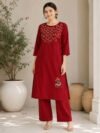 semi raw silk designer cord set pearl bead embroidery ethnic wear bangalore PRISARA