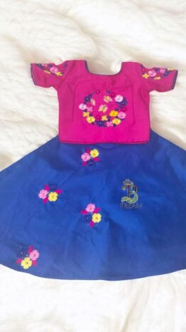 Kids Designer Crop Top Lehenga Set with Multicolor Thread Embroidery | Semi Raw Silk Ethnic Wear for Girls | PRISARA