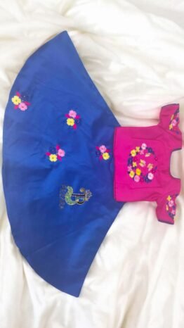 Kids Designer Crop Top Lehenga Set with Multicolor Thread Embroidery | Semi Raw Silk Ethnic Wear for Girls | PRISARA