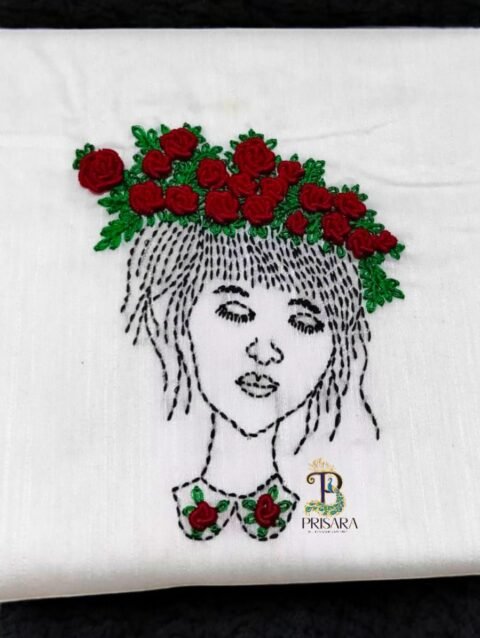 Designer Lady Embroidery Kurti & Palazzo Set with Bullion Roses Hand Embroidery | Semi Raw Silk Kurti Set | PRISARA - Image 2
