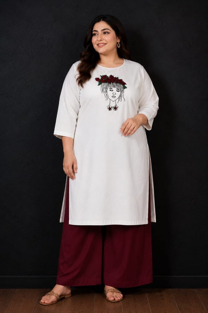 designer lady embroidery kurti set bullion roses hand embroidery semi raw silk PRISARA