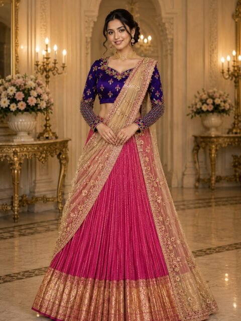 Purple 2-in-1 Multipurpose Crop Top Blouse with Heavy Zardosi Work | Floral Embroidery Designer Blouse | Full Sleeve Bridal Blouse | PRISARA - Image 8