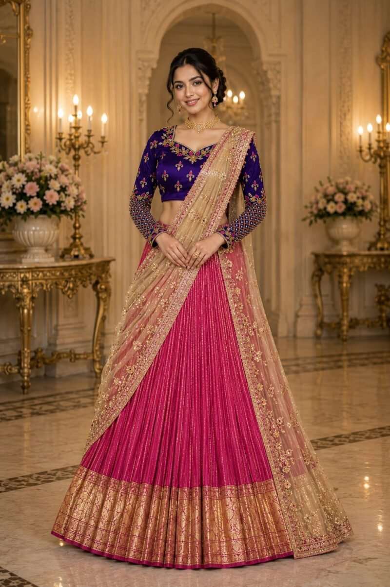 Purple 2-in-1 Multipurpose Crop Top Blouse with Heavy Zardosi Work | Floral Embroidery Designer Blouse | Full Sleeve Bridal Blouse | PRISARA