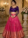 purple crop top blouse heavy zardosi work floral embroidery checked pattern designer blouse PRISARA