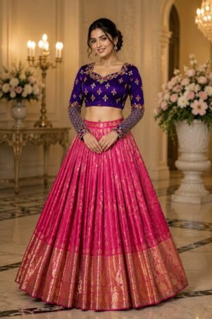 purple crop top blouse heavy zardosi work floral embroidery checked pattern designer blouse PRISARA