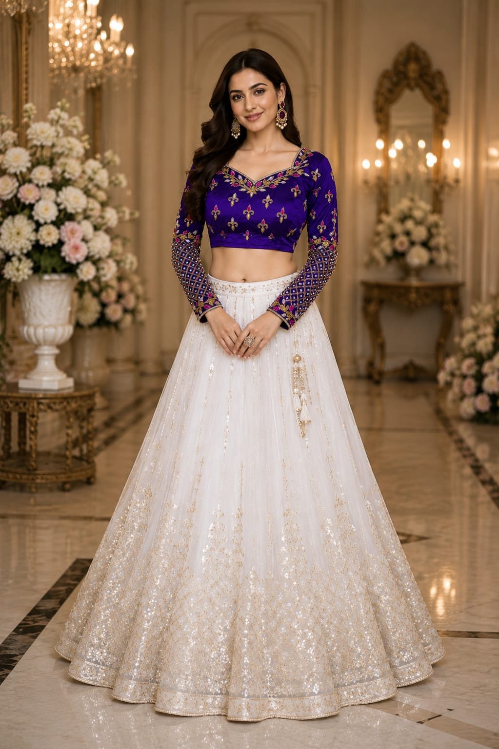 Purple 2-in-1 Multipurpose Crop Top Blouse with Heavy Zardosi Work | Floral Embroidery Designer Blouse | Full Sleeve Bridal Blouse | PRISARA - Image 7