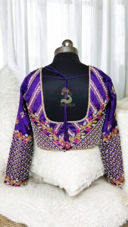 Purple 2-in-1 Multipurpose Crop Top Blouse with Heavy Zardosi Work | Floral Embroidery Designer Blouse | Full Sleeve Bridal Blouse | PRISARA