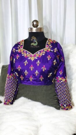 Purple 2-in-1 Multipurpose Crop Top Blouse with Heavy Zardosi Work | Floral Embroidery Designer Blouse | Full Sleeve Bridal Blouse | PRISARA