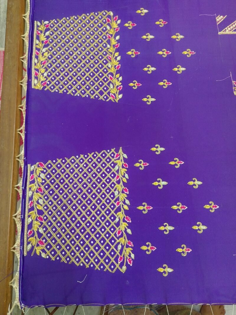 Purple 2-in-1 Multipurpose Crop Top Blouse with Heavy Zardosi Work | Floral Embroidery Designer Blouse | Full Sleeve Bridal Blouse | PRISARA