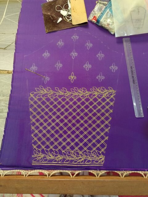 Purple 2-in-1 Multipurpose Crop Top Blouse with Heavy Zardosi Work | Floral Embroidery Designer Blouse | Full Sleeve Bridal Blouse | PRISARA - Image 12