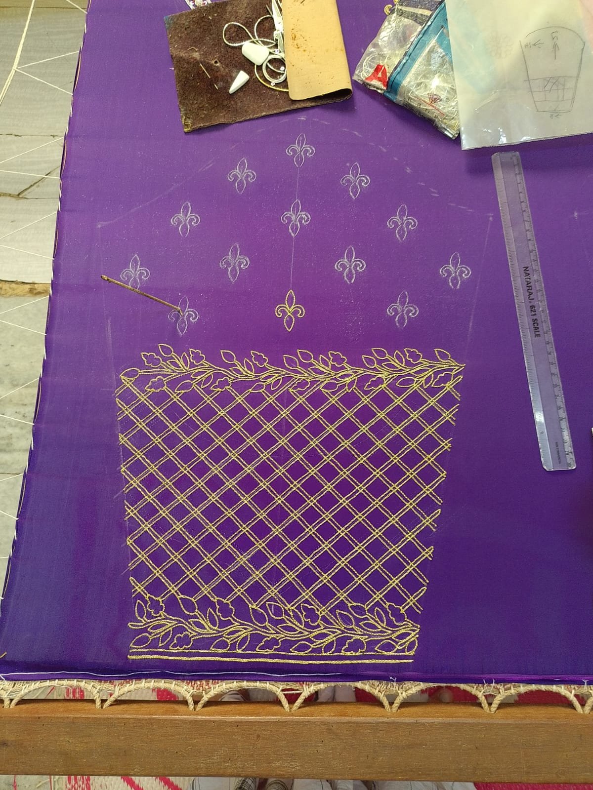 Purple 2-in-1 Multipurpose Crop Top Blouse with Heavy Zardosi Work | Floral Embroidery Designer Blouse | Full Sleeve Bridal Blouse | PRISARA - Image 12