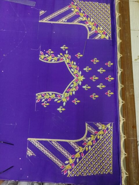Purple 2-in-1 Multipurpose Crop Top Blouse with Heavy Zardosi Work | Floral Embroidery Designer Blouse | Full Sleeve Bridal Blouse | PRISARA - Image 10