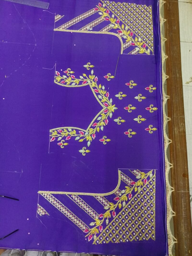 Purple 2-in-1 Multipurpose Crop Top Blouse with Heavy Zardosi Work | Floral Embroidery Designer Blouse | Full Sleeve Bridal Blouse | PRISARA