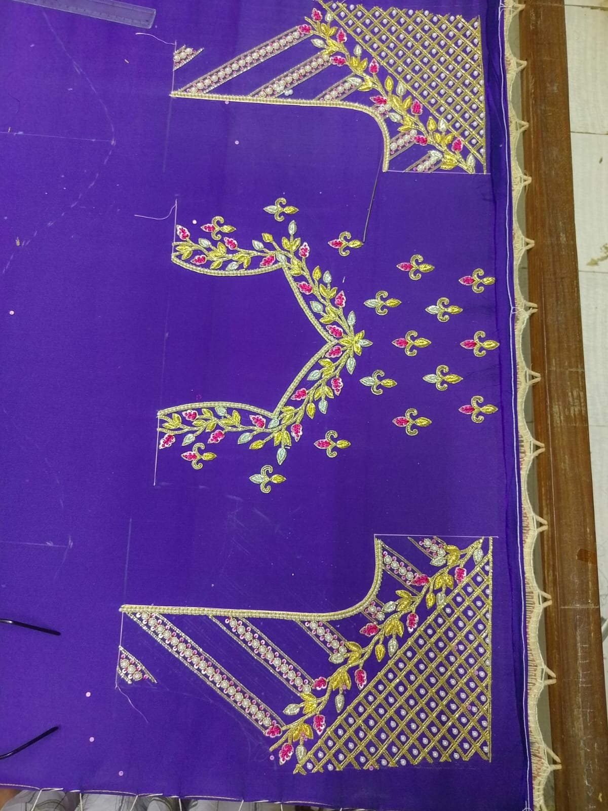 Purple 2-in-1 Multipurpose Crop Top Blouse with Heavy Zardosi Work | Floral Embroidery Designer Blouse | Full Sleeve Bridal Blouse | PRISARA - Image 10