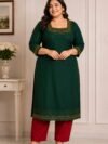 dark bottle green kurti set semi raw silk bead work designer kurti PRISARA