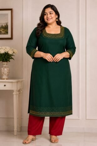 dark bottle green kurti set semi raw silk bead work designer kurti PRISARA