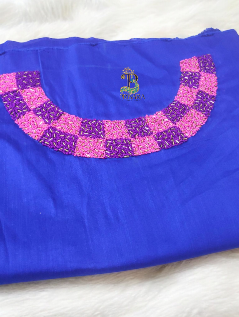 Dark Blue Designer Coord Set | White Boat Neck with Pink & Purple Knot Work and Beadwork | PRISARA - Image 5