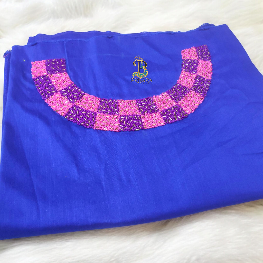 Dark Blue Designer Coord Set | White Boat Neck with Pink & Purple Knot Work and Beadwork | PRISARA - Image 5