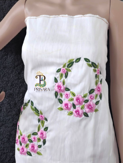 Designer Floral Embroidery Kurti Set | Light & Dark Pink Flowers with Green Leaf Embroidery | PRISARA - Image 5
