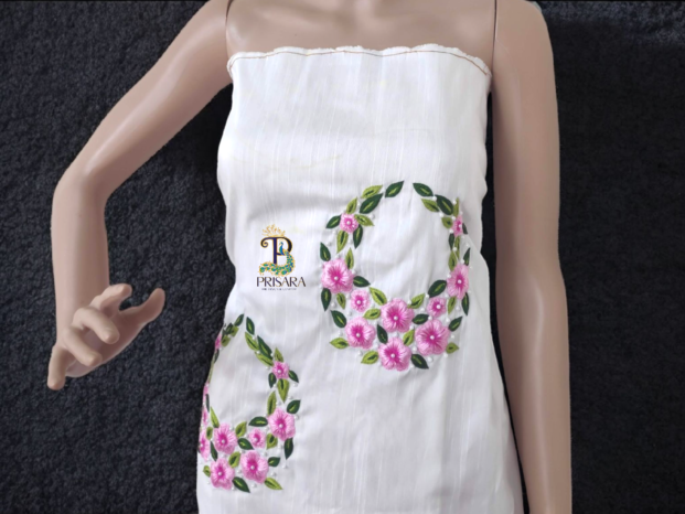 Designer Floral Embroidery Kurti Set | Light & Dark Pink Flowers with Green Leaf Embroidery | PRISARA