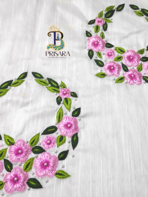 Designer Floral Embroidery Kurti Set | Light & Dark Pink Flowers with Green Leaf Embroidery | PRISARA - Image 2