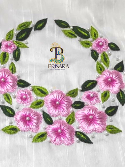 Designer Floral Embroidery Kurti Set | Light & Dark Pink Flowers with Green Leaf Embroidery | PRISARA - Image 3