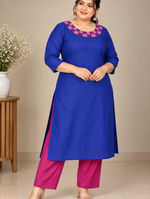 Dark Blue Designer Coord Set | White Boat Neck with Pink & Purple Knot Work and Beadwork | PRISARA - Image 7