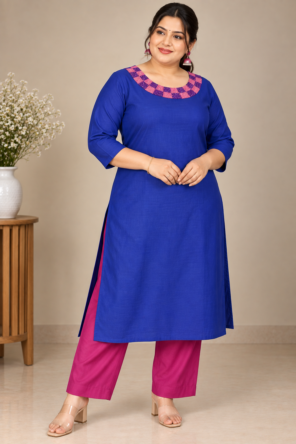 Dark Blue Designer Coord Set | White Boat Neck with Pink & Purple Knot Work and Beadwork | PRISARA - Image 7
