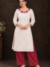 Designer Floral Embroidery Coord Set | Glossy Kadhana Bead & French Knot Work Kurti Set | PRISARA