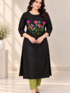 Black Floral Embroidery Designer Coord Set | Multicolor Thread Work Kurti with Straight Pant | PRISARA