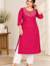 Pink Designer Bullion Roses Kurti Set | Heavy Pink & White Rose Embroidery with Pencil Pant | PRISARA