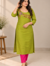 Light Green Mirror Work Designer Coord Set | Pink & Purple Embroidered Kurti with Straight Pant | PRISARA