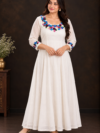 White Designer Embroidery Gown in Georgette | Multicolor Floral Thread Work Party & Festive Wear Gown | PRISARA