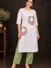 Designer Floral Embroidery Kurti Set | Light & Dark Pink Flowers with Green Leaf Embroidery | PRISARA